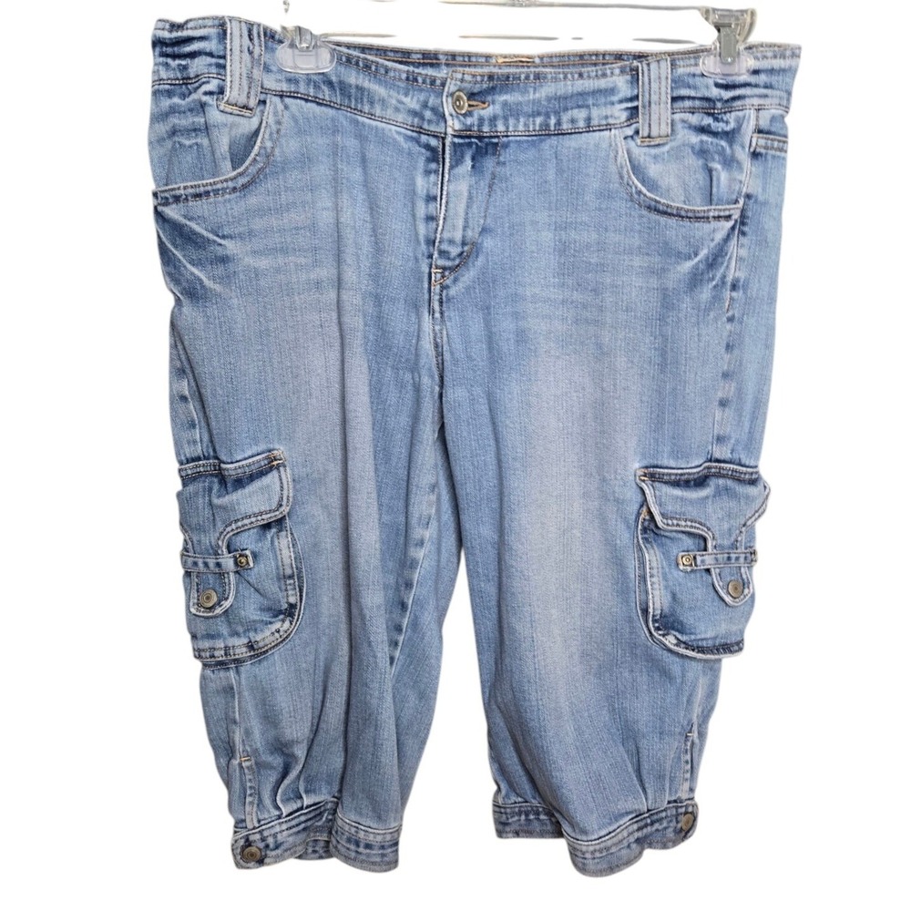 Mossimo Y2K Denim Jorts Cargo‎ Pants Pockets Light Wash Denim Blue WomensSize 17
